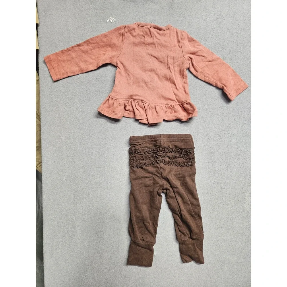 Carters Baby Girl 6M Pink Ribbed Peplum Top and Brown Ruffle Leggings Set
